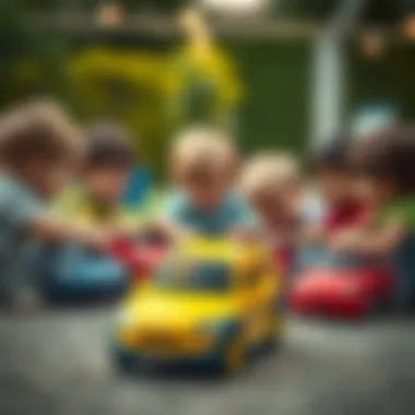 A group of children playing together with mini cars