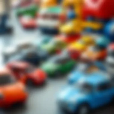 Various types of mini cars for children displayed