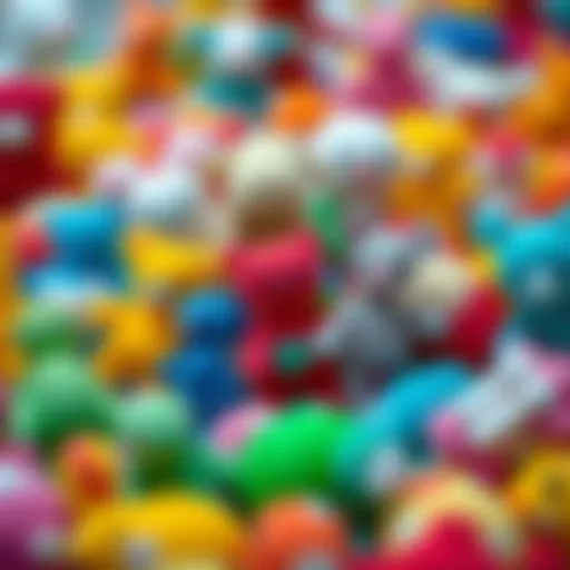 Colorful knitted toys in various shapes