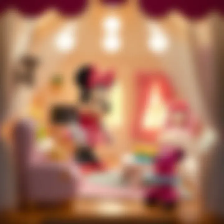 Detailed view of Minnie Mouse accessories and furniture inside the playhouse