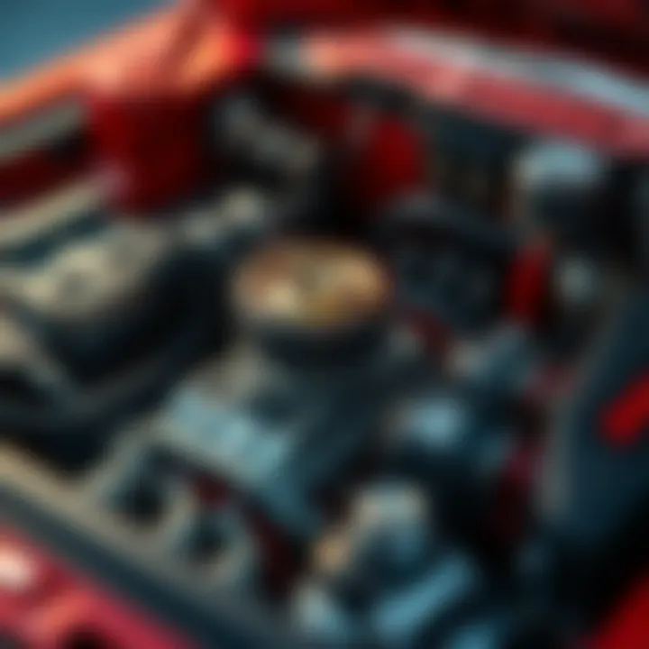 Detailed view of a model car engine