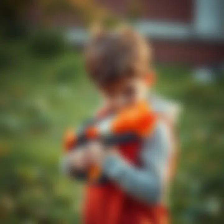 Child playing with a Nerf gun outdoors