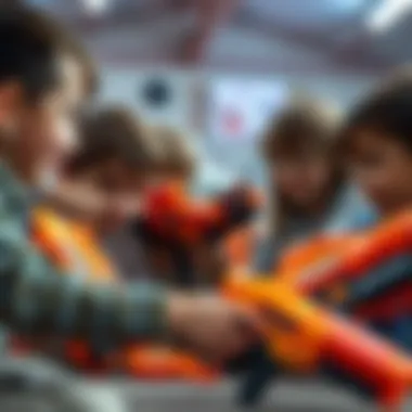 An engaging scene of children collaborating in a Nerf Strike battle.
