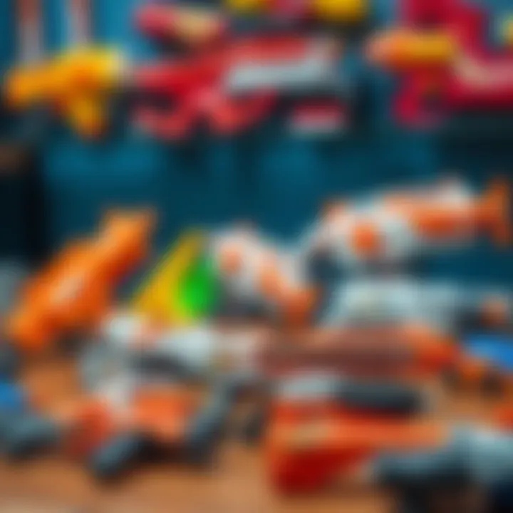 Nerf Strike toys displayed creatively, highlighting their design and appeal.