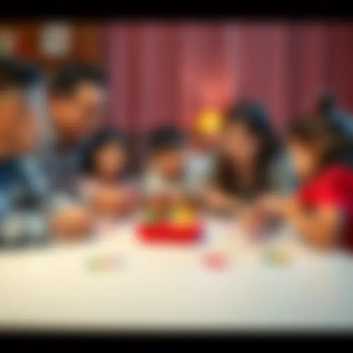 Family gathered around a table playing New UNO together