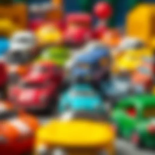 Diverse Selection of Oddbods Toy Cars A vibrant collection of Oddbods toy cars displayed in a playful setting