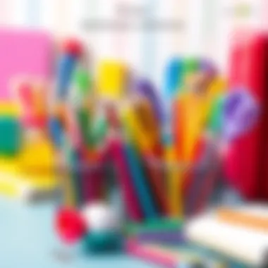 Colorful stationery items for school