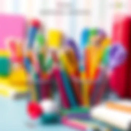 Colorful stationery items for school