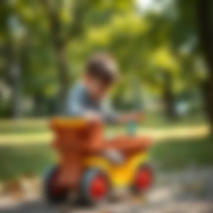 Children Playing in the Park Children playing with a toy cart in a park