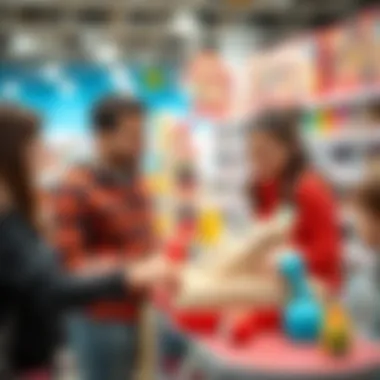Parents selecting a toy cash register in a toy store
