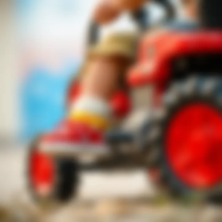 Motor Skills Development: The Art of Pedaling for Young Explorers Close-up of a child’s feet pedaling a toy tractor