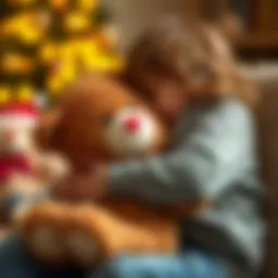 A child hugging a plush teddy bear