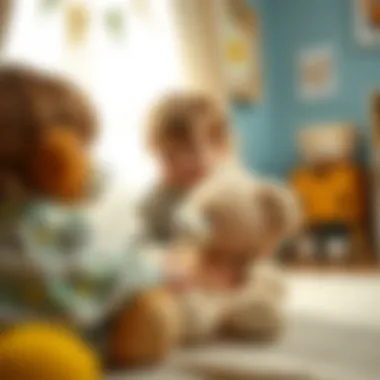 A child playing with a plush teddy bear in a cozy room