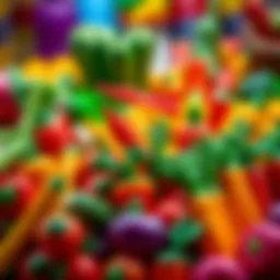 Colorful toy vegetables arranged playfully