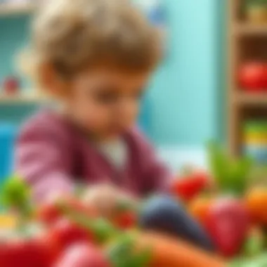 A child exploring learning through toy vegetables