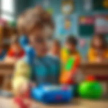 Interactive Learning with Toy Phones Child playing with a toy phone in a classroom