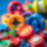 Colorful yoyo toys arranged artistically