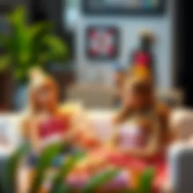 A parent and a child discussing Barbie's fashion choices