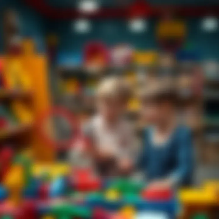 A parent and child selecting a toy racket together