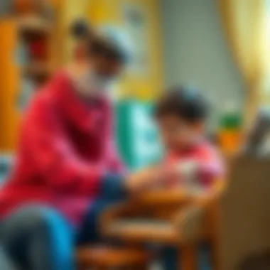 Parent guiding child in musical practice with toy piano
