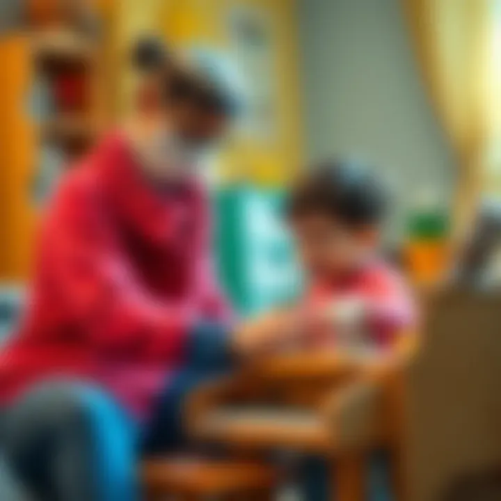Parent guiding child in musical practice with toy piano