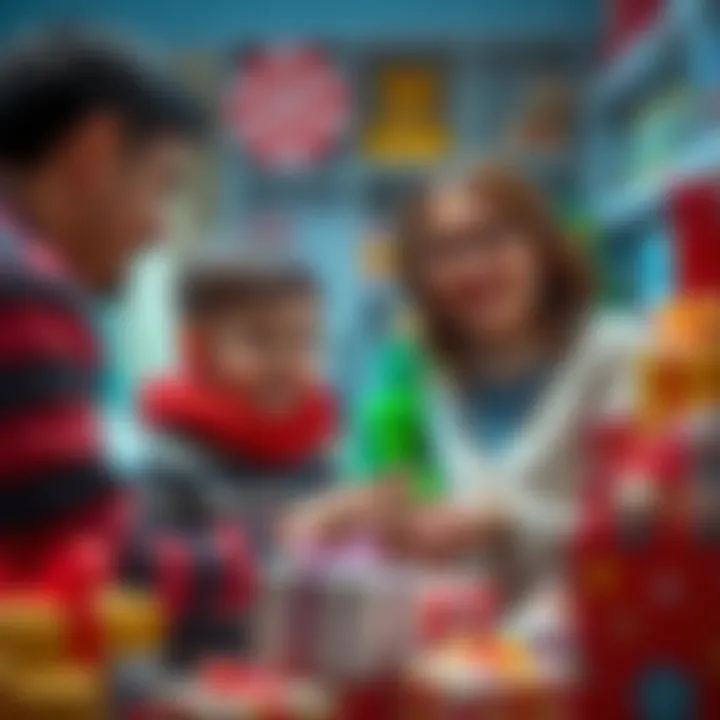 Parent helping child choose a birthday gift