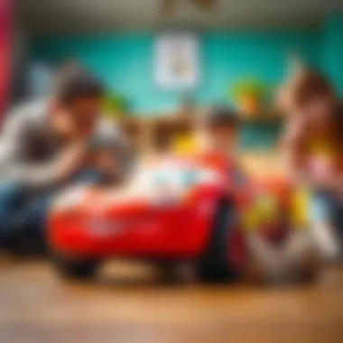 Parents engaging with children using Lightning McQueen toys