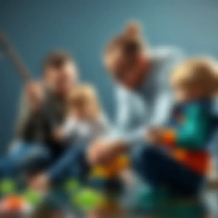 Parents guiding children in the fishing activity