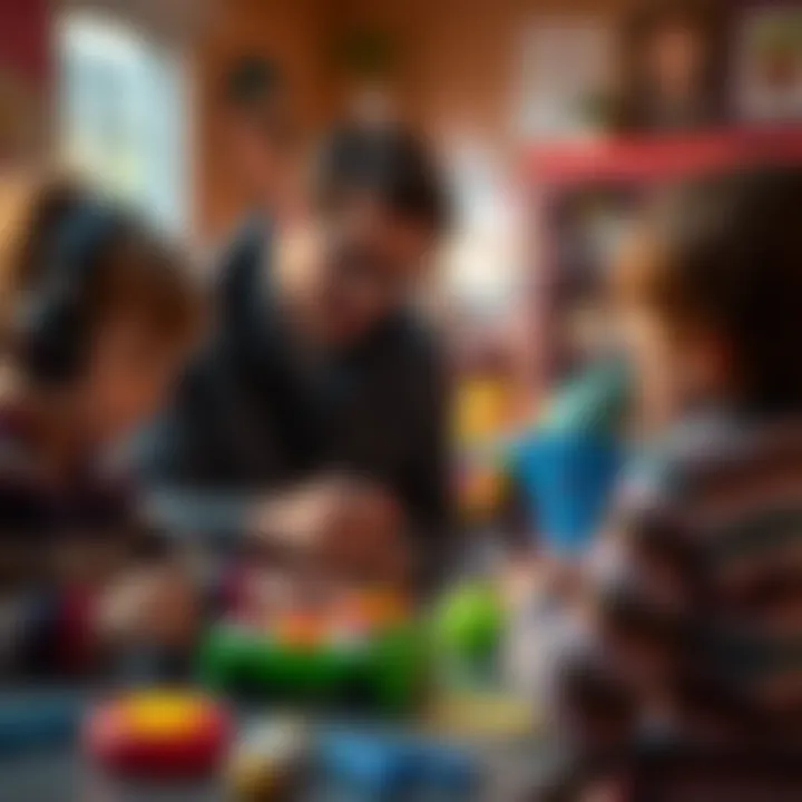 Parents supervising children's playtime with electric joke devices