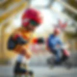 Child wearing protective gear while skating