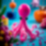 A vibrant pink octopus toy in a playful setting
