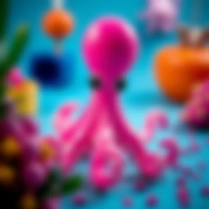 Vibrant Pink Octopus Toy A vibrant pink octopus toy in a playful setting