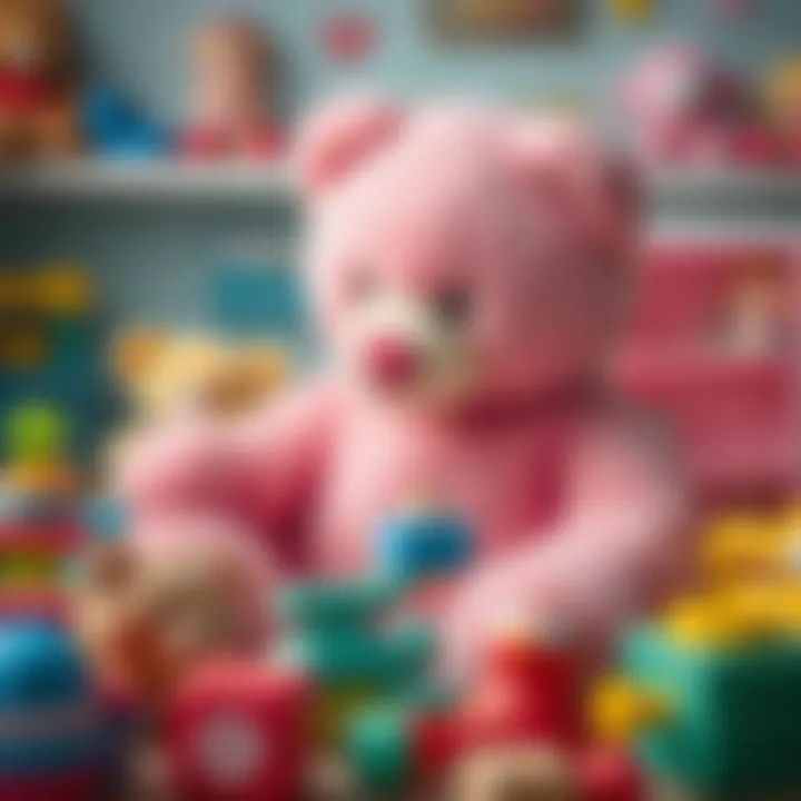 A World of Play with a Pink Teddy Bear Pink teddy bear surrounded by children's toys