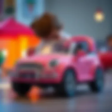 A child interacting with a pink toy car, highlighting social engagement during play.