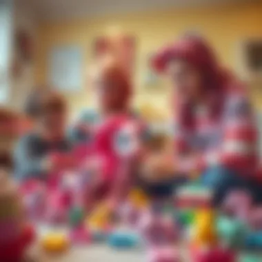 A family exploring Pinkie Pie toys together