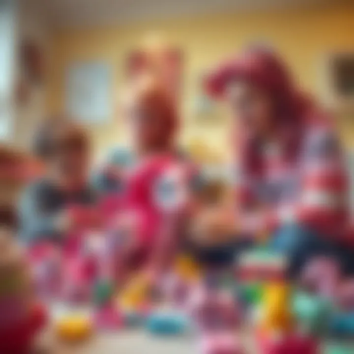 A family exploring Pinkie Pie toys together
