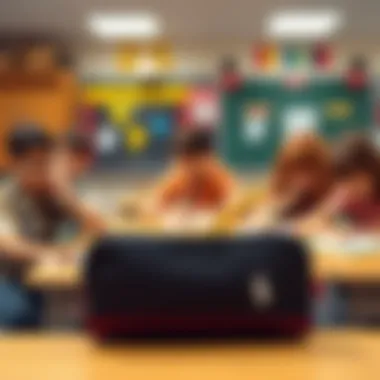 Polo pencil case in a classroom setting with students using it