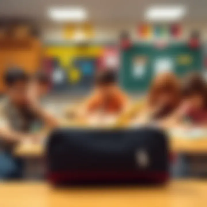 Polo pencil case in a classroom setting with students using it