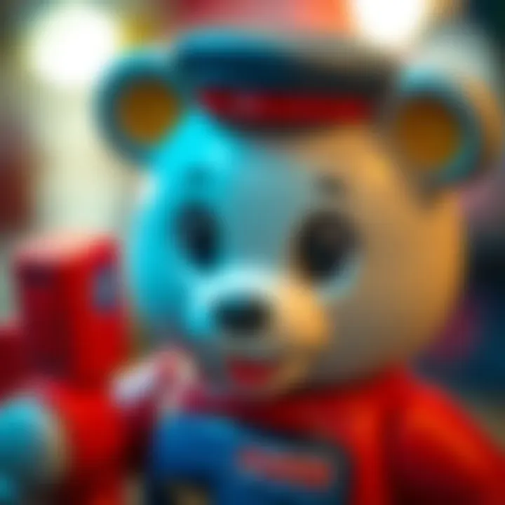 Close-up of a postal bear toy showcasing its features