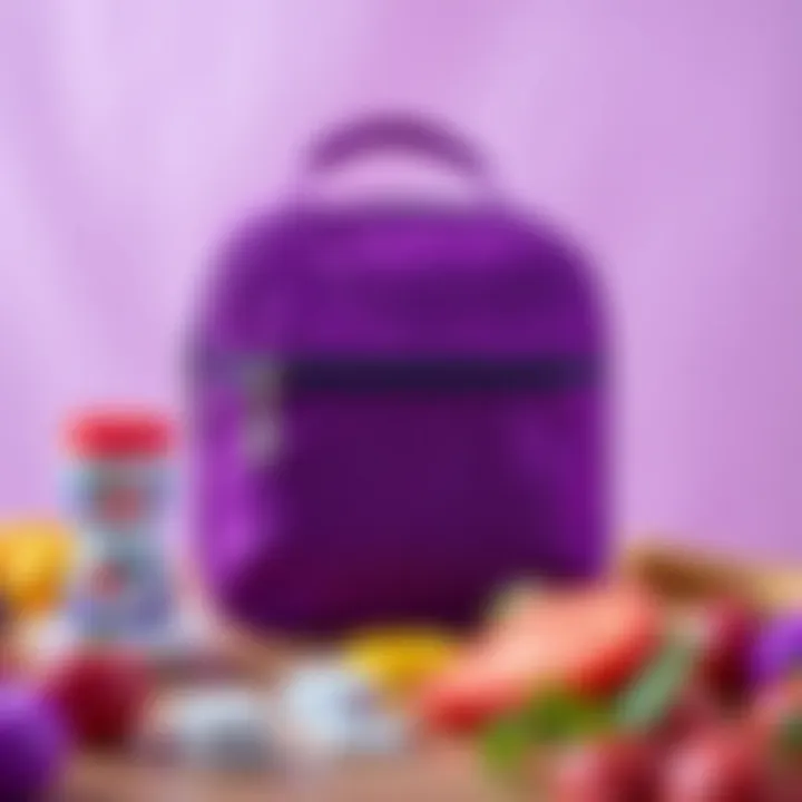 Elegant purple lunch bag showcasing modern design and practicality.