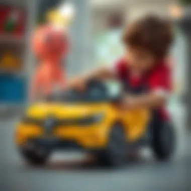 Child playing with Renault Symbol toy car, enhancing motor skills