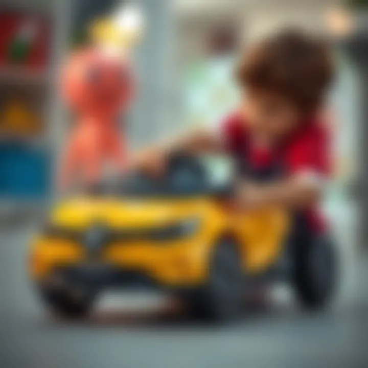 Child playing with Renault Symbol toy car, enhancing motor skills