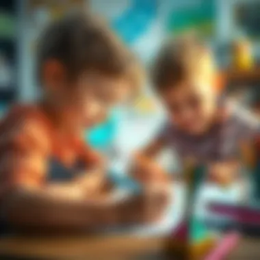Children engaging in a creative drawing activity with colored pencils