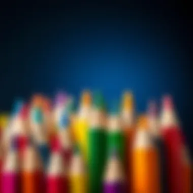 Close-up of colorful pencil tips ready for use