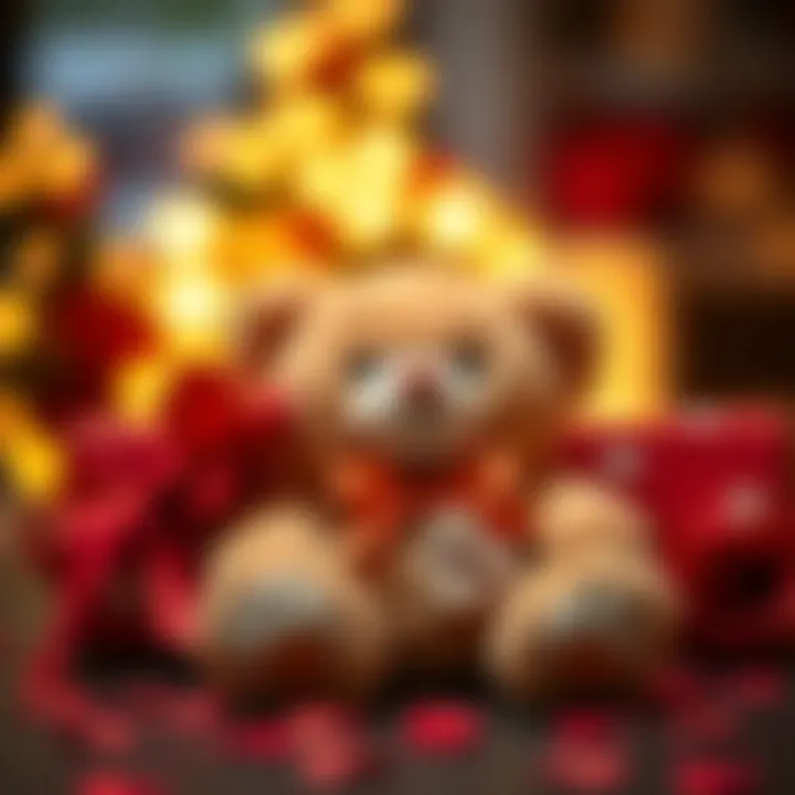 A beautifully wrapped teddy bear gift, perfect for Valentine's Day