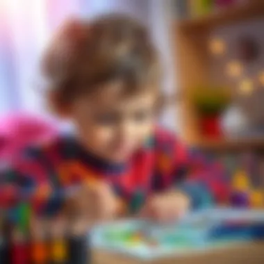 A child deeply focused while coloring with a magic painting set, showcasing creativity and joy