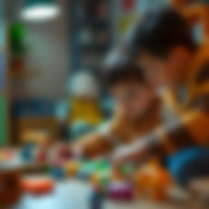 A parent and child engaging with interactive toys fostering creativity