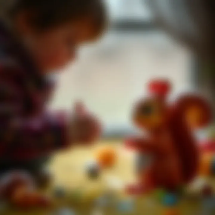 Children playing with a squirrel toy