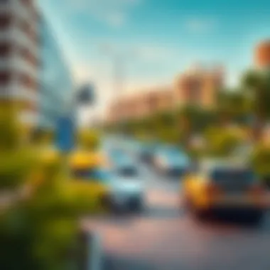 Sustainable urban landscape with electric cars