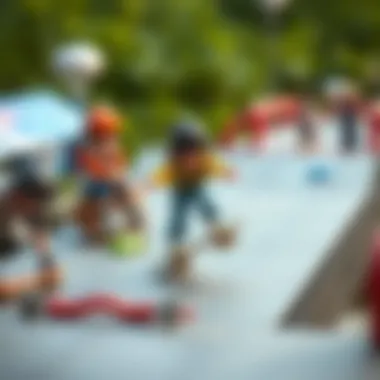 Children practicing skills on tech deck ramps